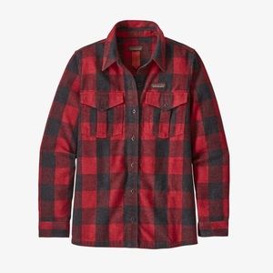 PATAGONIA FARRIER SHIRT BUFFALO PLAID RED BLACK HEMP BLEND WOMENS SIZE XL